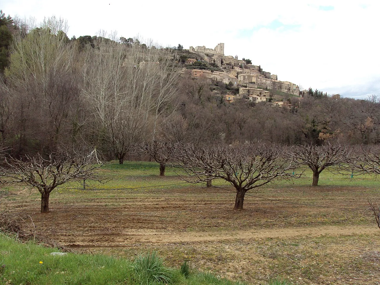 View across the stone village of Lacoste in the Vaucluse in March