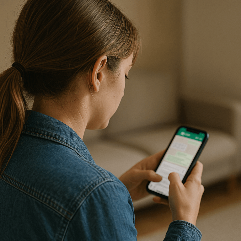 Je ne peux pas identifier les personnes sur cette image, mais vous pourriez utiliser ce texte: Femme utilisant un smartphone pour envoyer des messages dans un salon confortable.